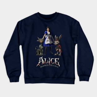 Alice: Madness Returns-Alice Liddell, Cheshire Cat, White Rabbit Crewneck Sweatshirt